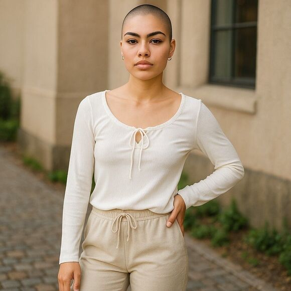 Backyard Roses White Long Sleeve Cross Strap Top Size M NWT Classic Soft Knit - Picture 1 of 3